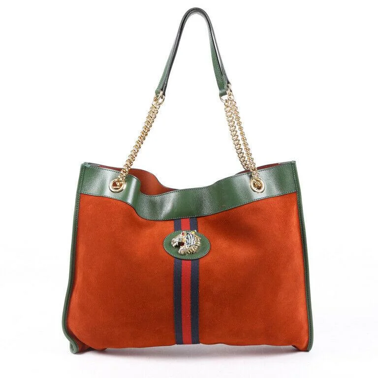 Gucci Bag Rajah Red Green Suede Sylvie Web Tote