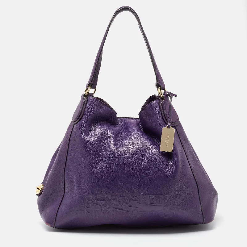 Purple Leather Large Horse & Carriage Large Edie Shoulder Bag