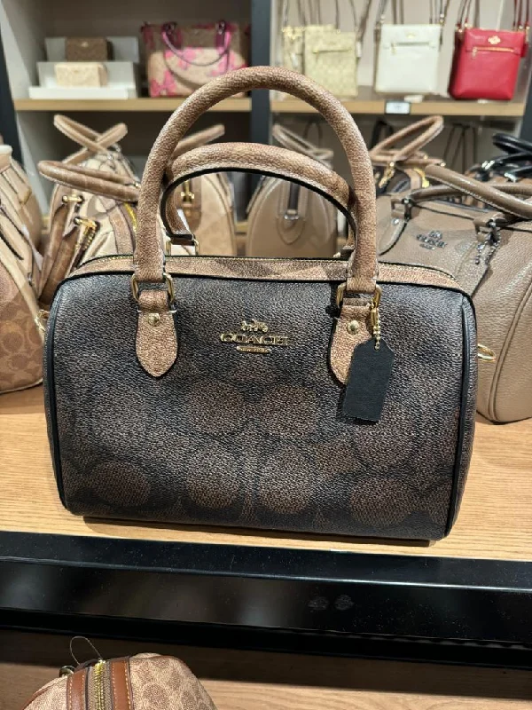 Coach Rowan Satchel Bag In Blocked Signature Walnut Tan (Pre-Order)