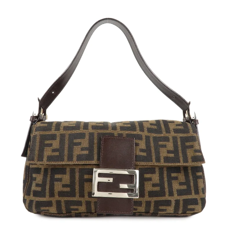 FENDI Mamma Baguette Zucca Canvas Shoulder Bag Brown Black 26424