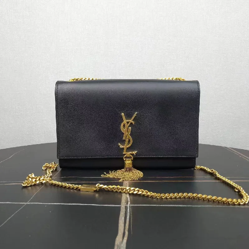 YSL Saint Laurent Tassel Flap Bag Leather Black