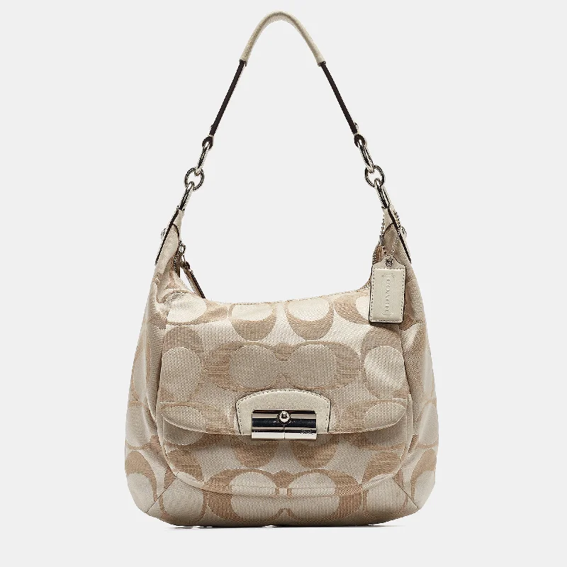 Beige Signature Fabric Kristine Hobo