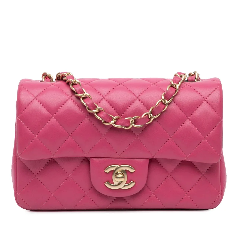 Pink Chanel Mini Rectangular Classic Lambskin Single Flap Crossbody Bag