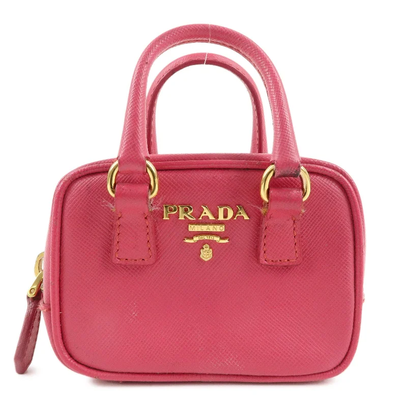 PRADA Logo Safiano Leather Mini Hand Bag Mini Pouch Pink