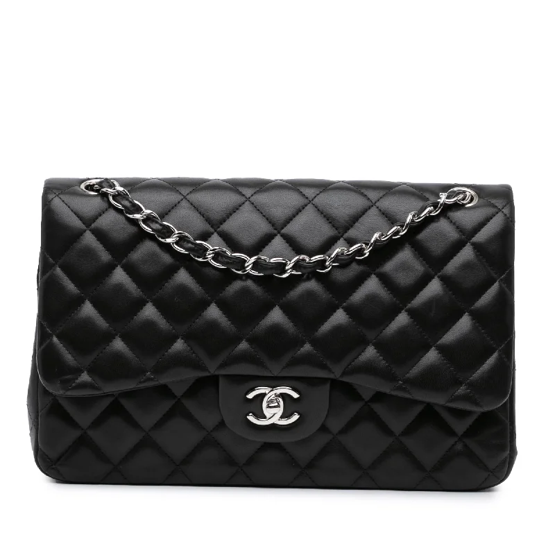 Black Chanel Jumbo Classic Lambskin Double Flap Shoulder Bag