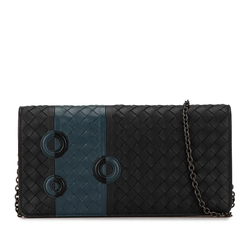 Black Bottega Veneta Intrecciato Wallet On Chain Crossbody Bag