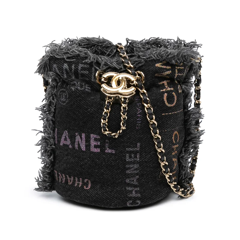 Gray Chanel Mini Denim Mood Bucket with Chain