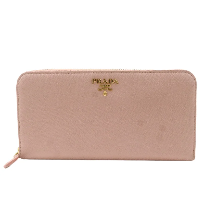 PRADA Logo Leather Round Zipper Long Wallet Pink 1ML506