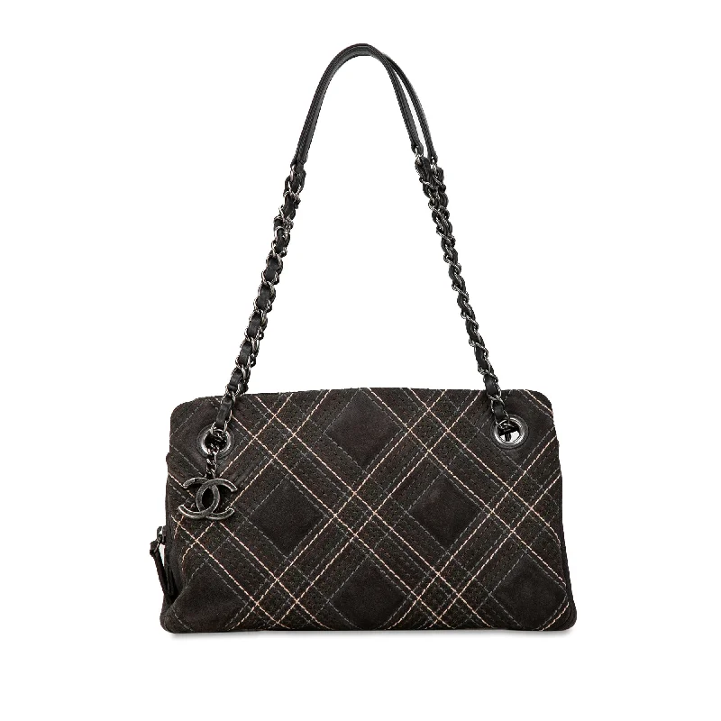 Gray Chanel Suede Paris-Edinburgh Saltire Shoulder Bag