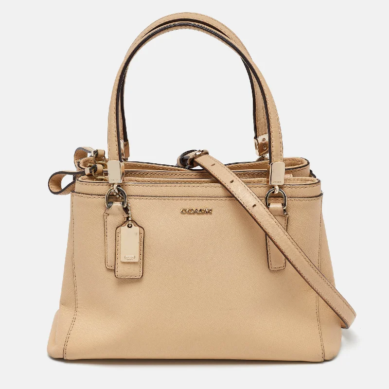 Beige Leather Mini Christie Carryall Double Zip Tote