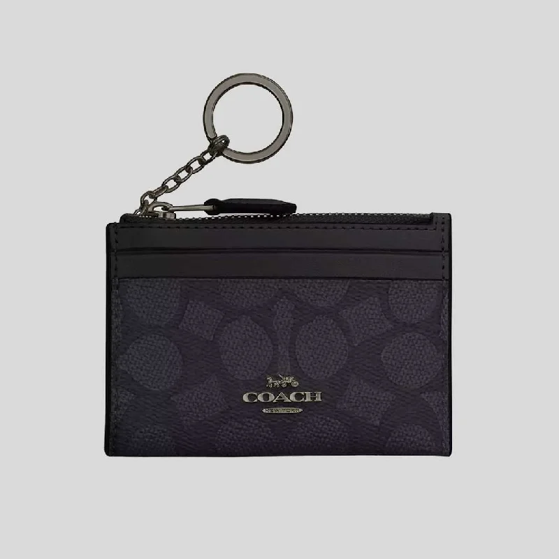 COACH Mini Skinny ID Case In Signature Canvas Charcoal/Black CW870