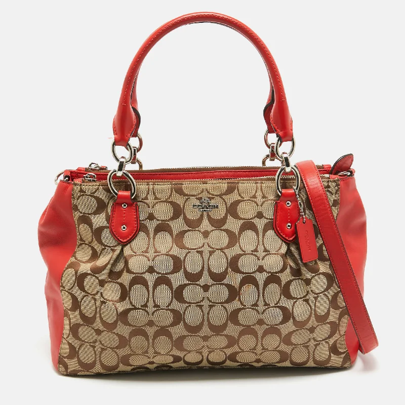 Red/Beige Signature Canvas and Leather Large Christie Caryall Tote