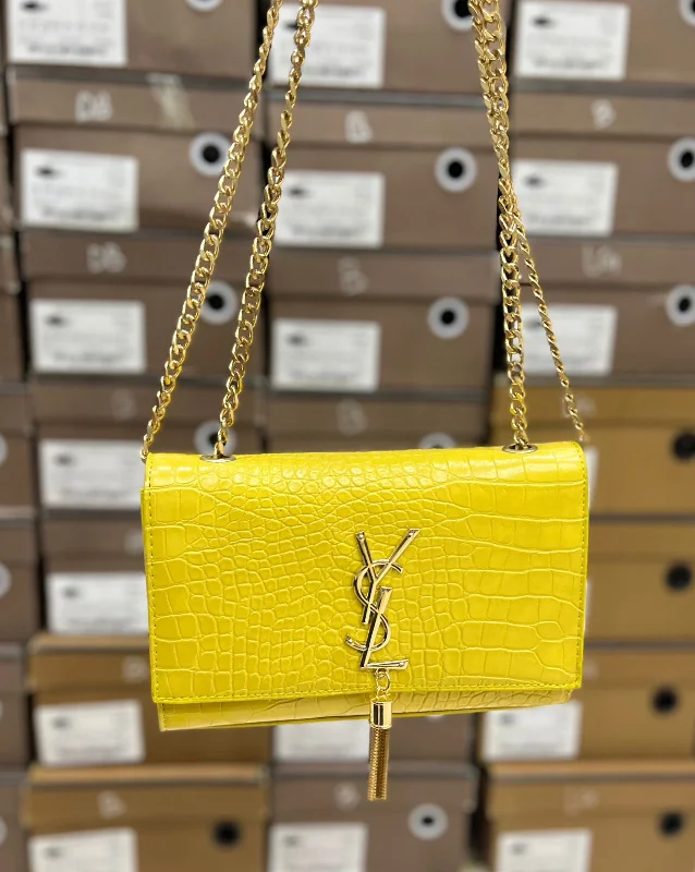 Saint Laurent Croc Embossed Tassel Crossbody Bag For Girls (Yellow)