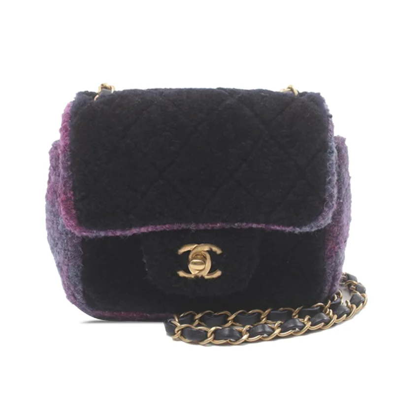 Purple Chanel Mini Quilted Shearling Square Single Flap Crossbody Bag