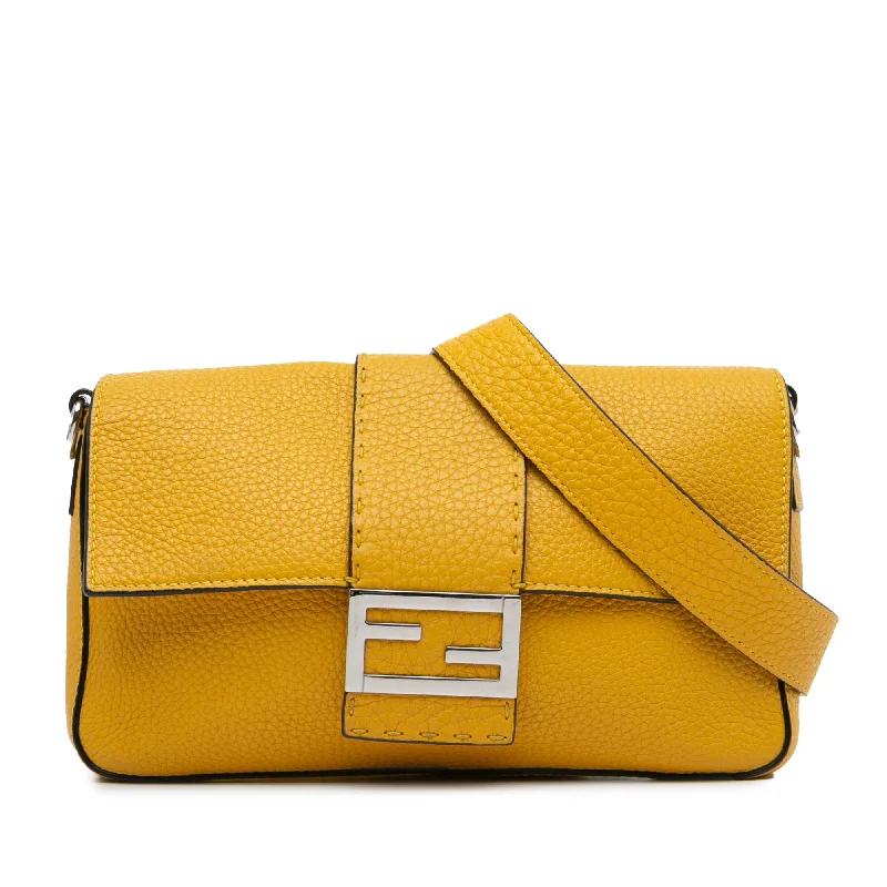 Yellow Fendi Selleria Calfskin Convertible Baguette Crossbody