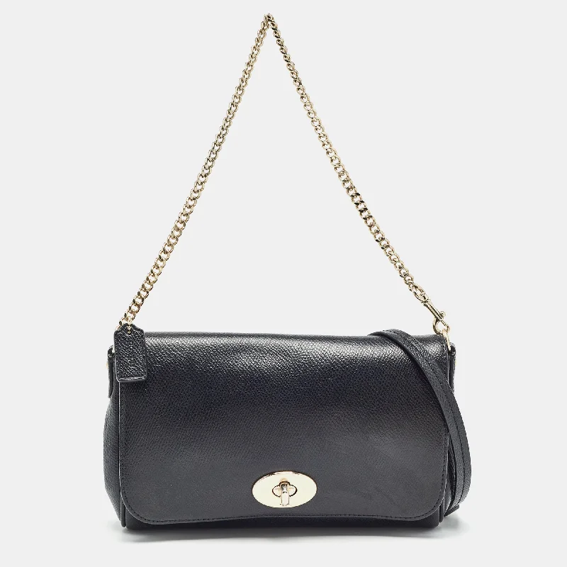 Black Leather Crosstown Turnlock Crossbody Bag