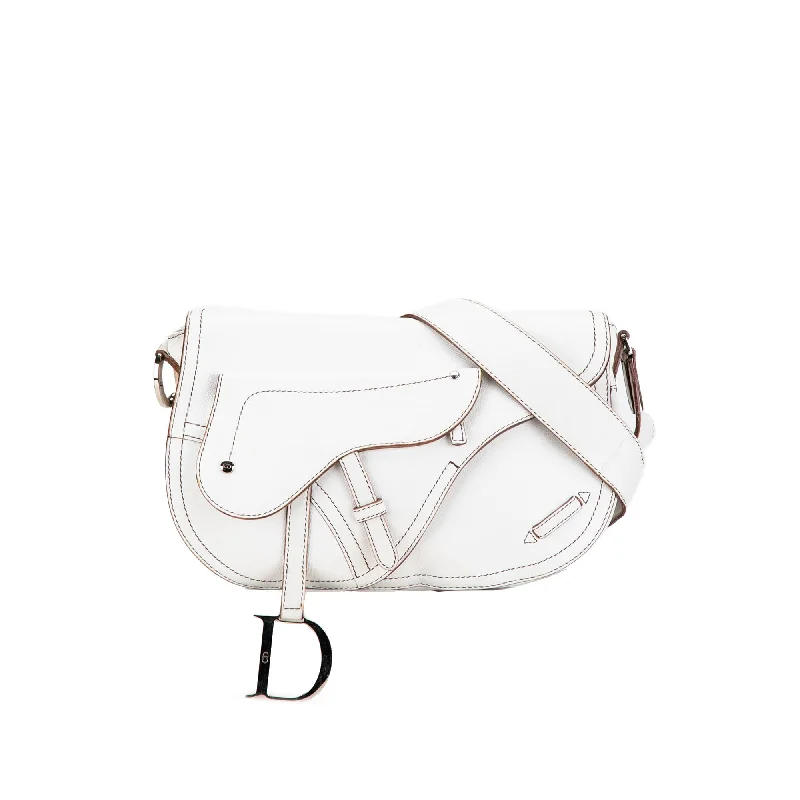 White Dior Calfskin Double Saddle Crossbody