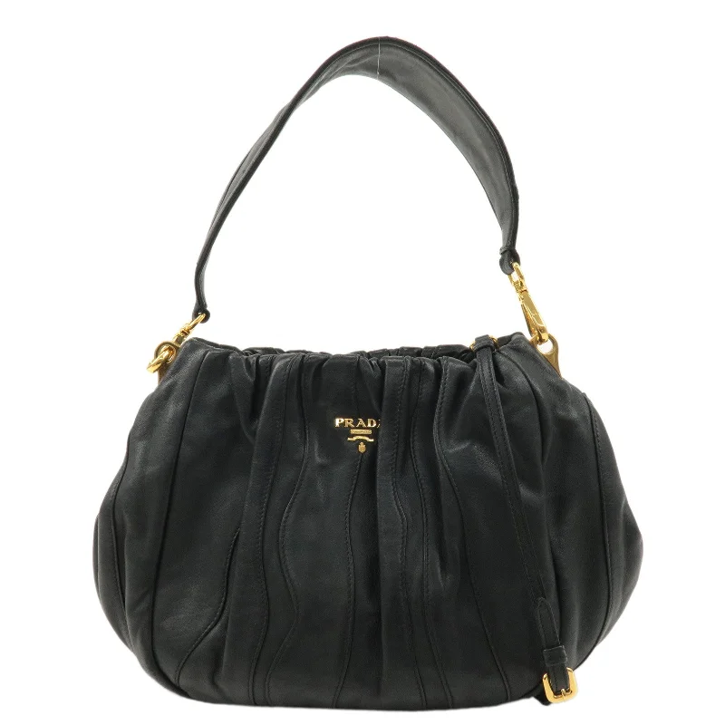 PRADA Logo Leather 2Way Bag Shoulder Bag Hand Bag Black