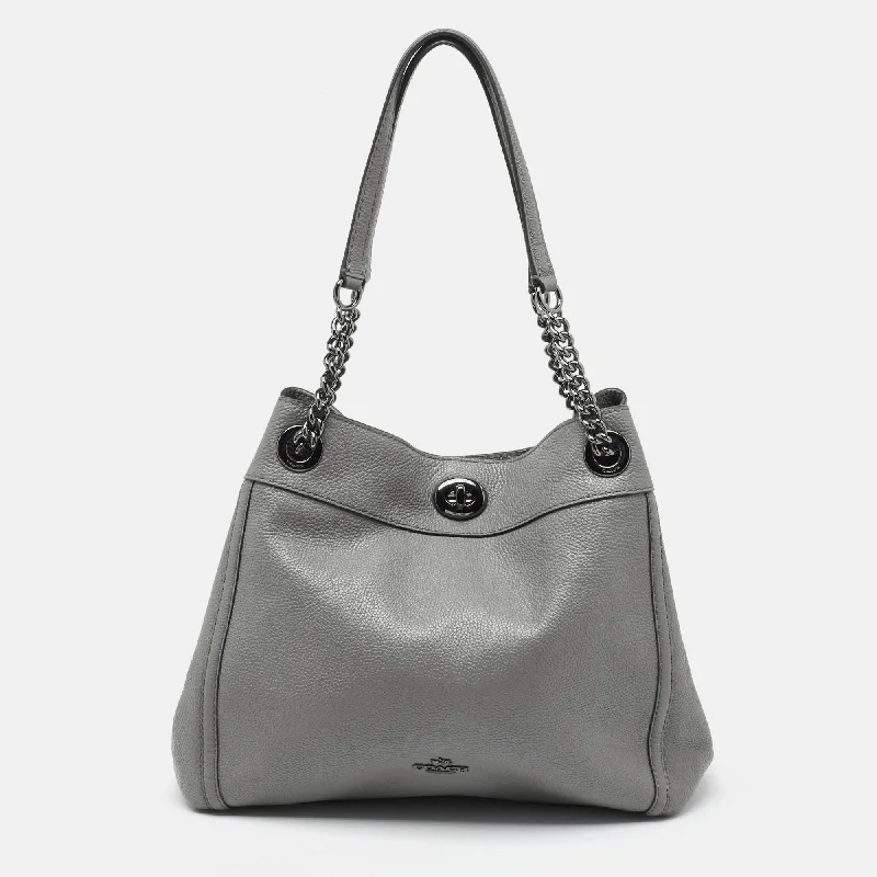 Grey Leather Edie Shoulder Bag