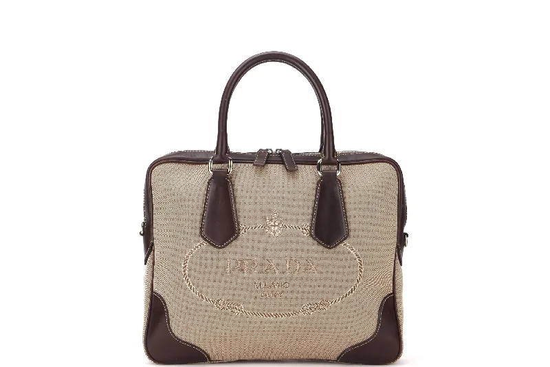 PRADA JACQUARD LOGO SHOULDER BAG CANVAS SILVER HARDWARE, WITH TAG, LOCK & STRAP, NO DUST COVER