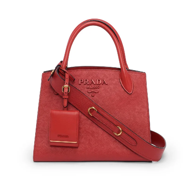 Prada Red Saffiano Cuir Small Monochrome Tote