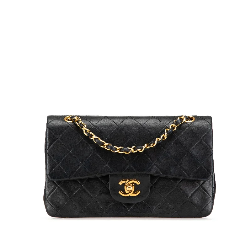 Black Chanel Small Classic Lambskin Double Flap Shoulder Bag