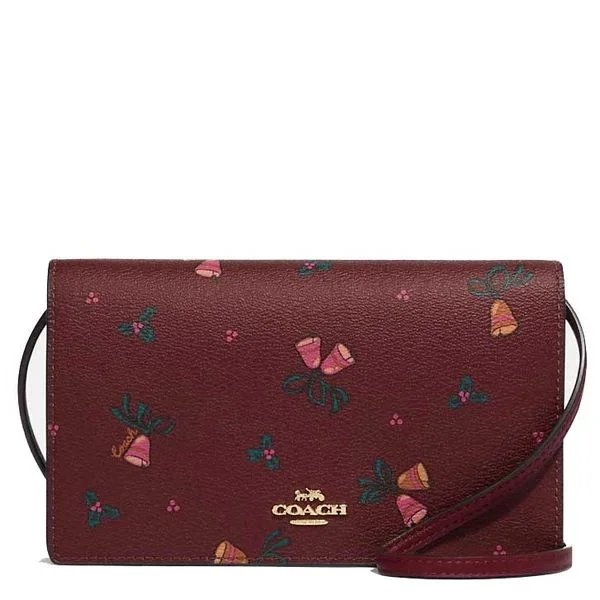 Coach Anna Foldover Clutch Crossbody With Holiday Bells Print