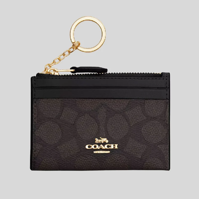 COACH Mini Skinny ID Case In Signature Canvas Walnut/Black CW870