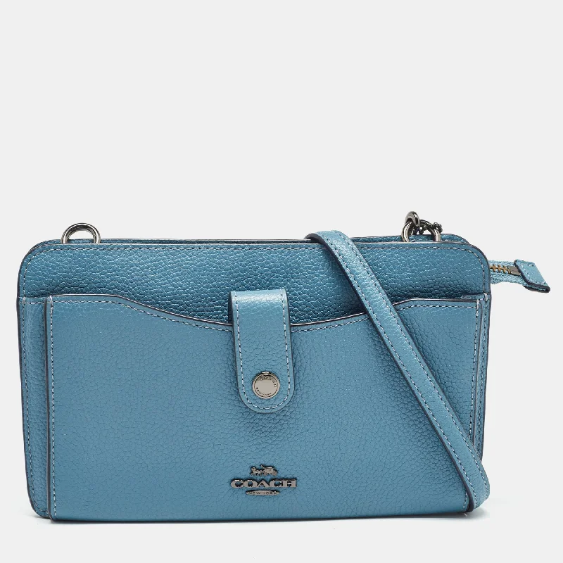 Blue Leather Noa Pop Up Crossbody Bag