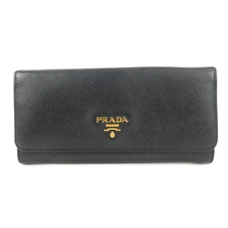 PRADA Logo Saffiano Leather Bi-fold Long Wallet Black Noir