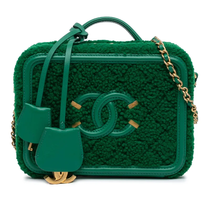 Green Chanel Medium Shearling CC Filigree Vanity Case Satchel