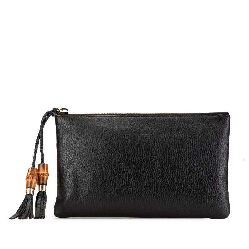 Black Gucci Calfskin Bamboo Clutch