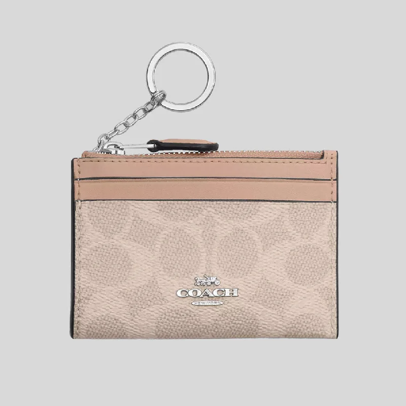 COACH Mini Skinny ID Case In Signature Canvas Sand/Taupe CW870