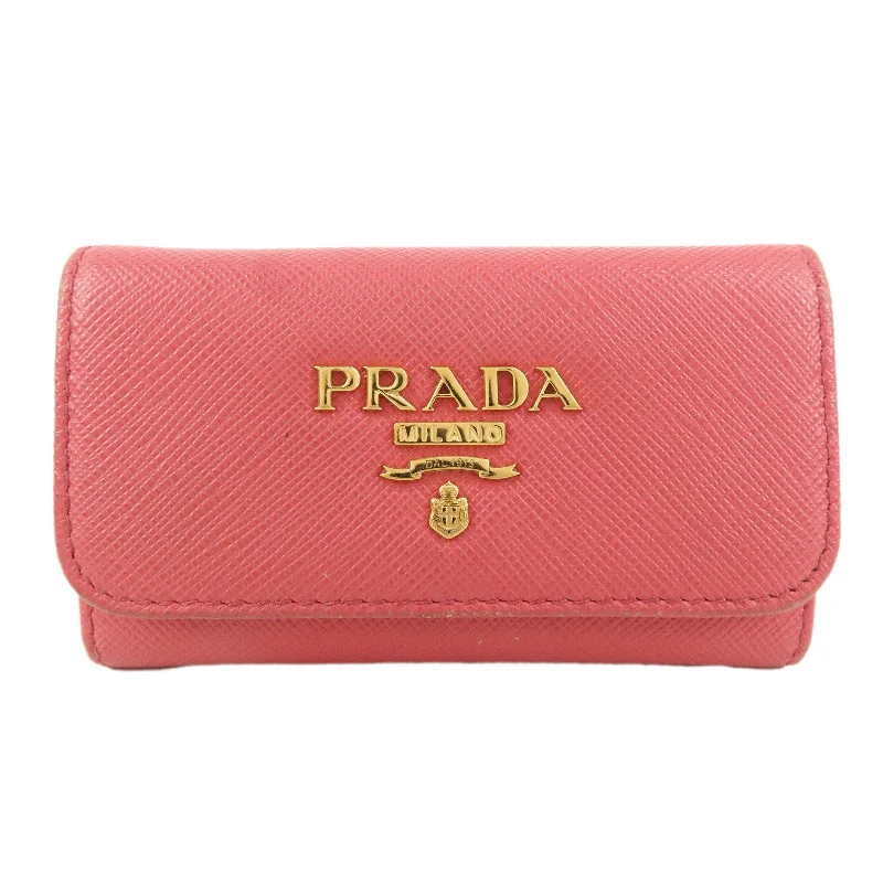 PRADA Logo Leather 6 Key Case Key Holder Pink 1PG222