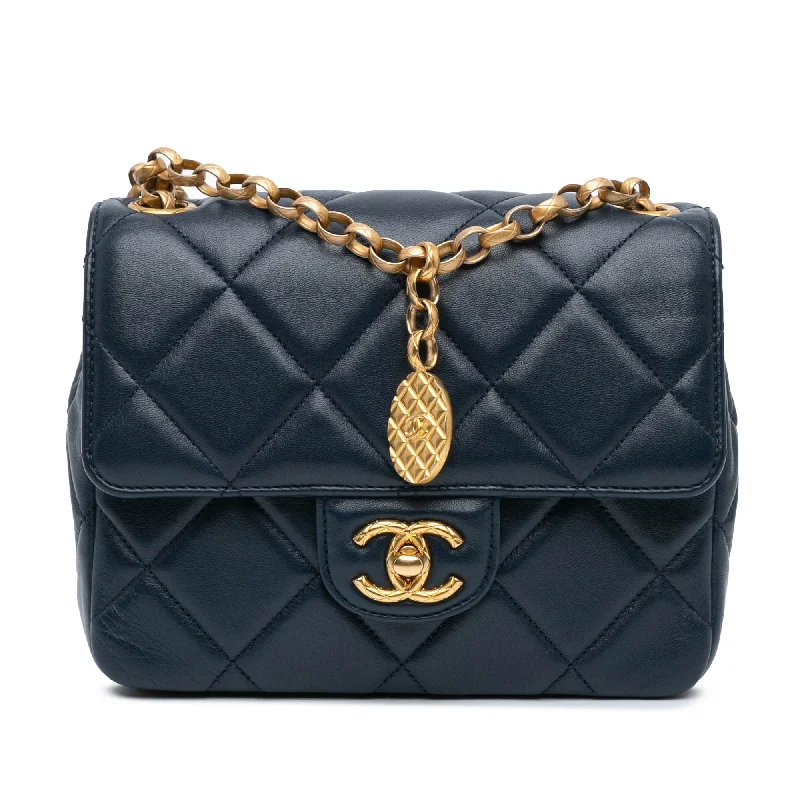 Blue Chanel Mini Square CC Quilted Lambskin Flap Crossbody Bag