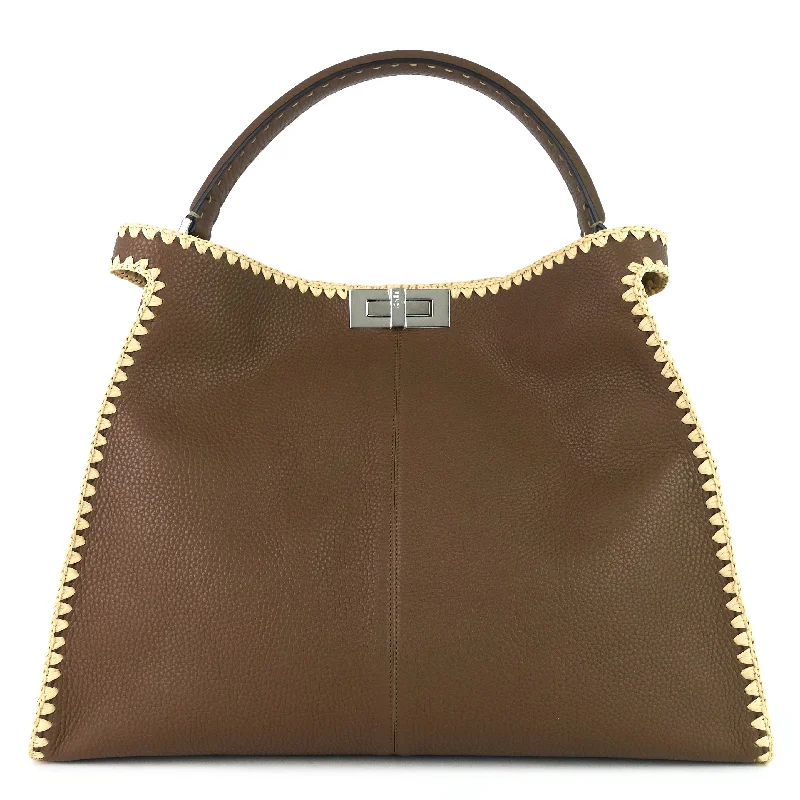 Peekaboo X-Lite Large Pebbled Calfskin and Raffia Tote Bag