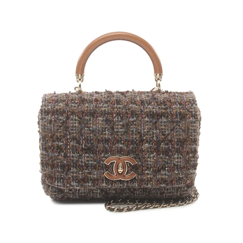 Brown Chanel Tweed Knock on Wood Satchel