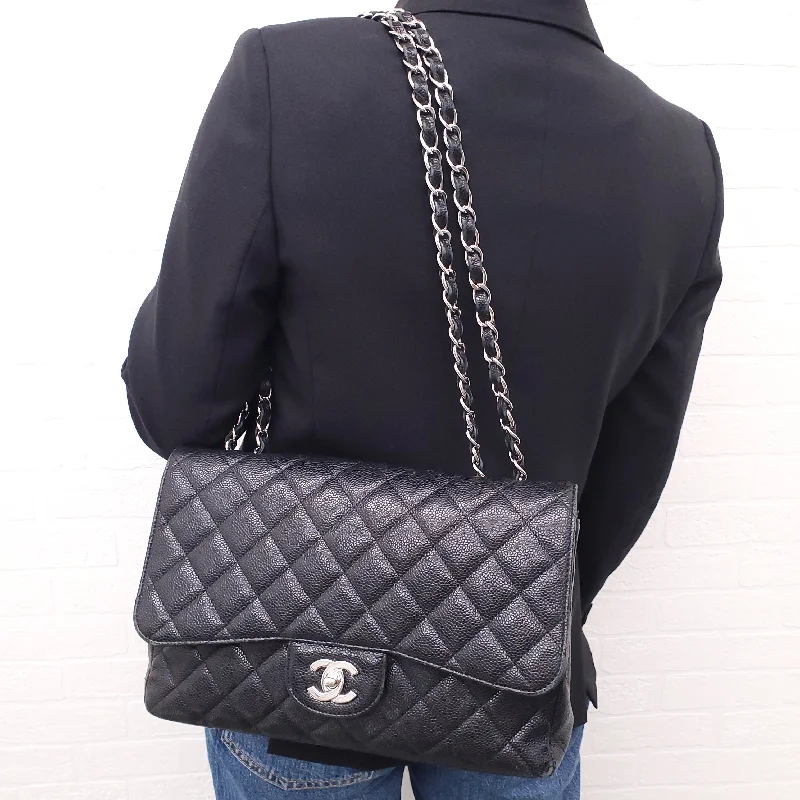 CHANEL SINGLE FLAP CAVIAR BLACK WITH SILVER HARDWARE