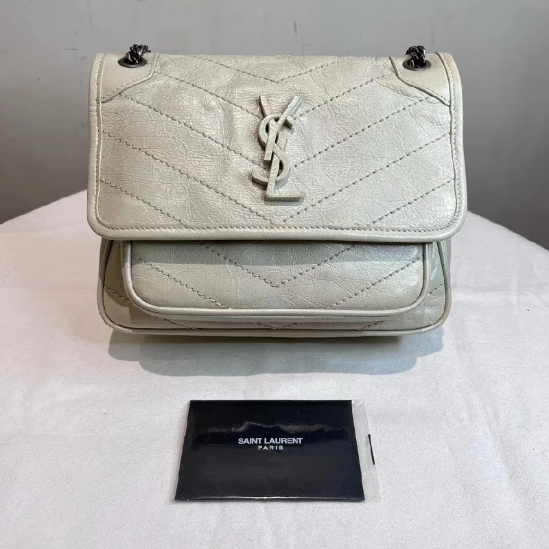 YSL Saint Laurent Niki Chain Flap Bag Matelasse Chevron Leather Baby