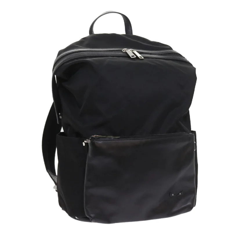 FENDI Backpack Nylon Leather Black  hk906