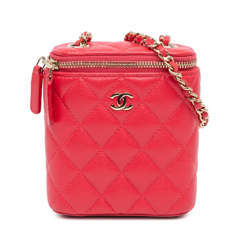 Red Chanel Small Caviar Vertical Coco Beauty Vanity Case Crossbody Bag