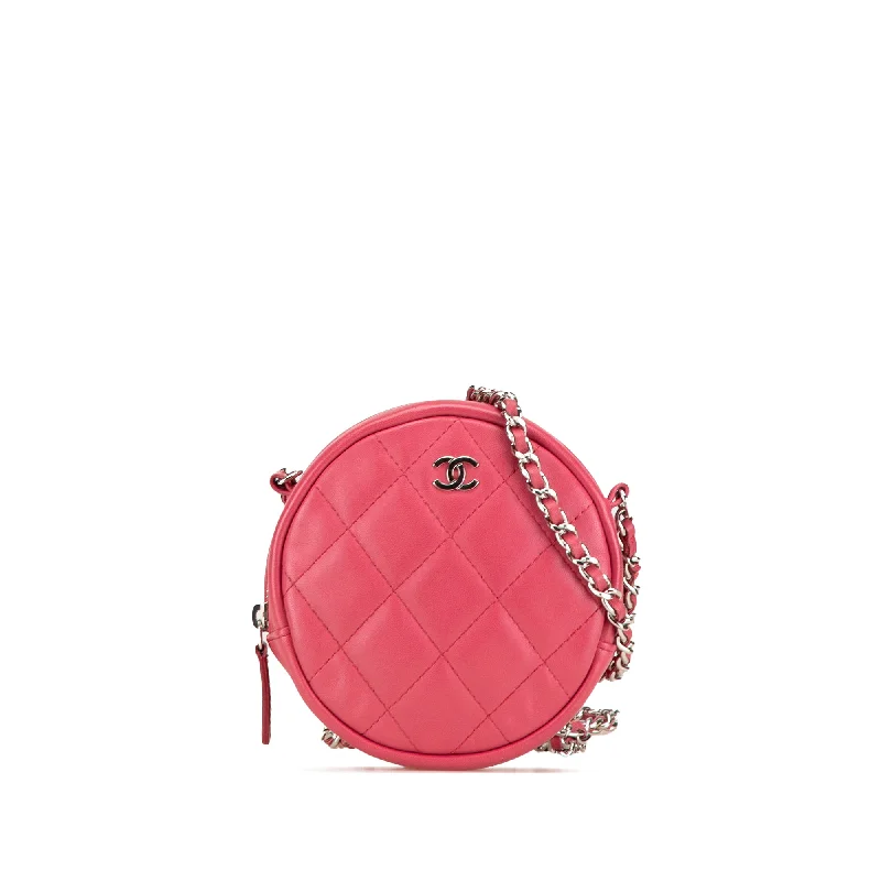 Pink Chanel Quilted Lambskin Round Clutch With Chain Crossbody Bag