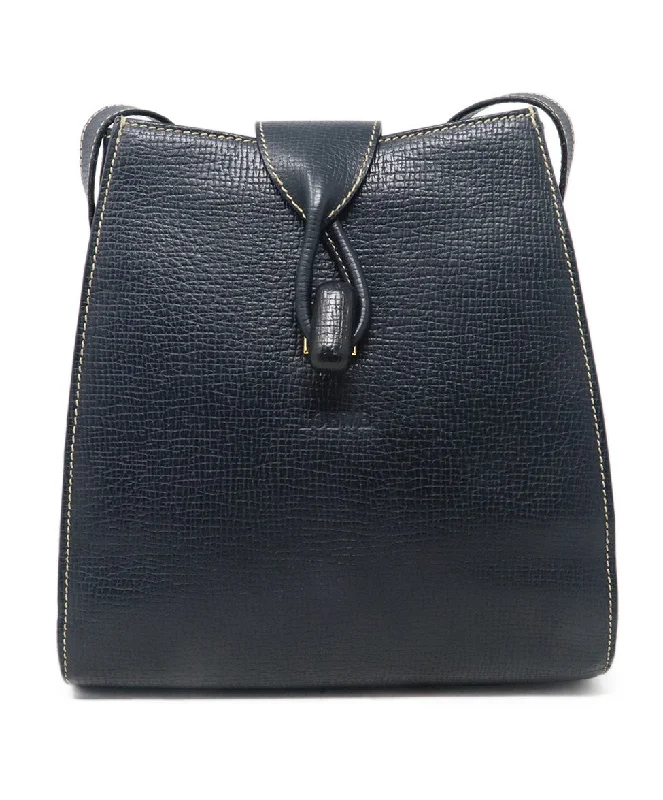 Loewe Navy Leather Shoulder Bag w/ White Stitching