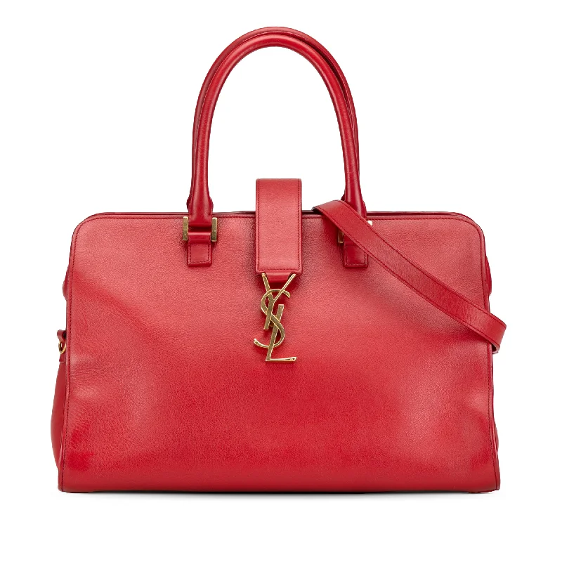 Red Saint Laurent Medium Leather Monogram Cabas Satchel