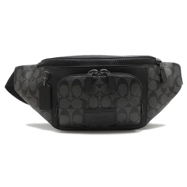 Coach Signature Gray Black Men's Waist Bag C3765 QBMI5