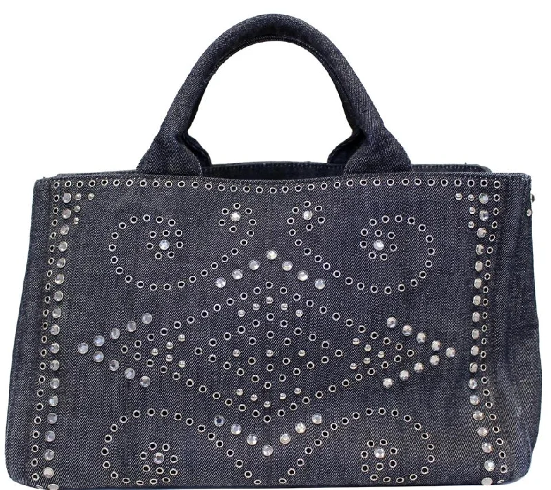 Prada Bag Canapa Jeweled 2way Denim Tote