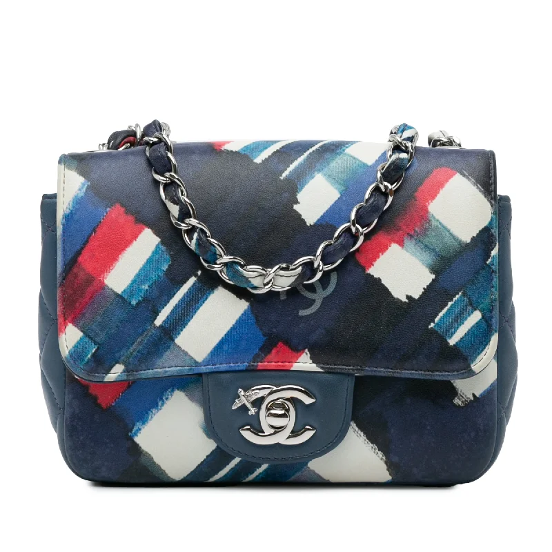 Blue Chanel Mini Square Classic Printed Lambskin Airlines Flap Crossbody Bag