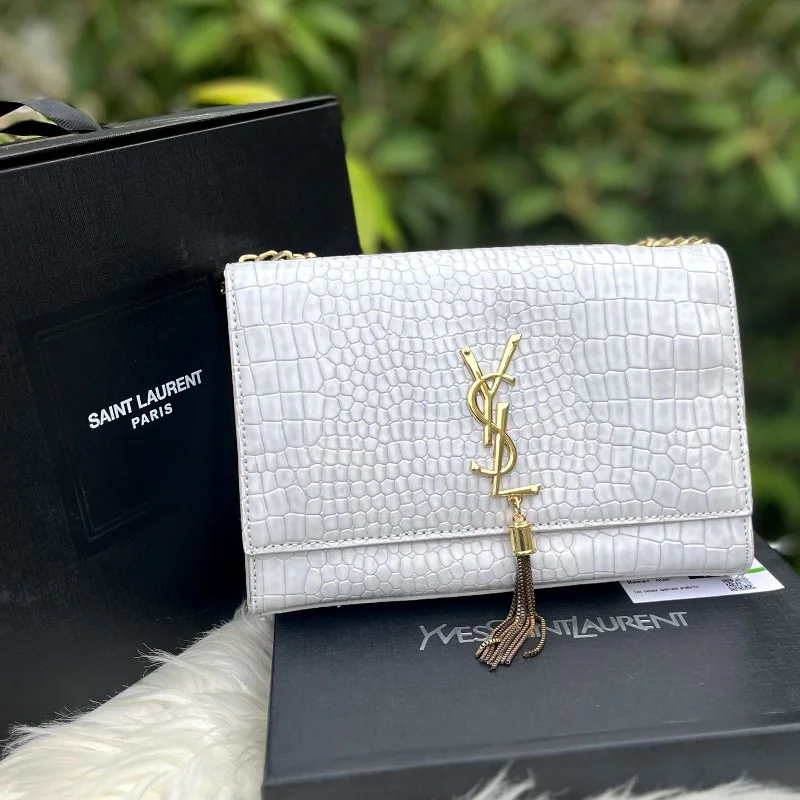 YSL Crossbody Bag with Long Chain For Women (White)