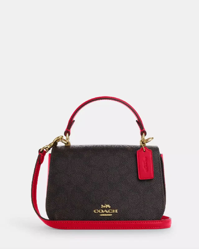 Coach Lysa Top Handle Bag In Signature Walnut Bold Red (Pre-Order)