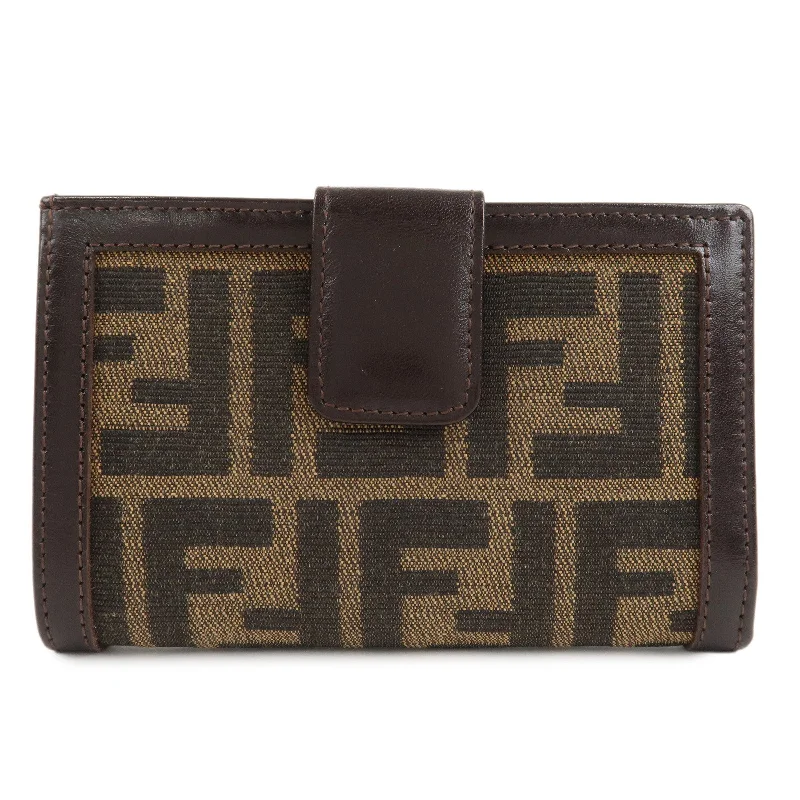 FENDI Zucca Canvas Leather Bifold Wallet Brown Black 1692